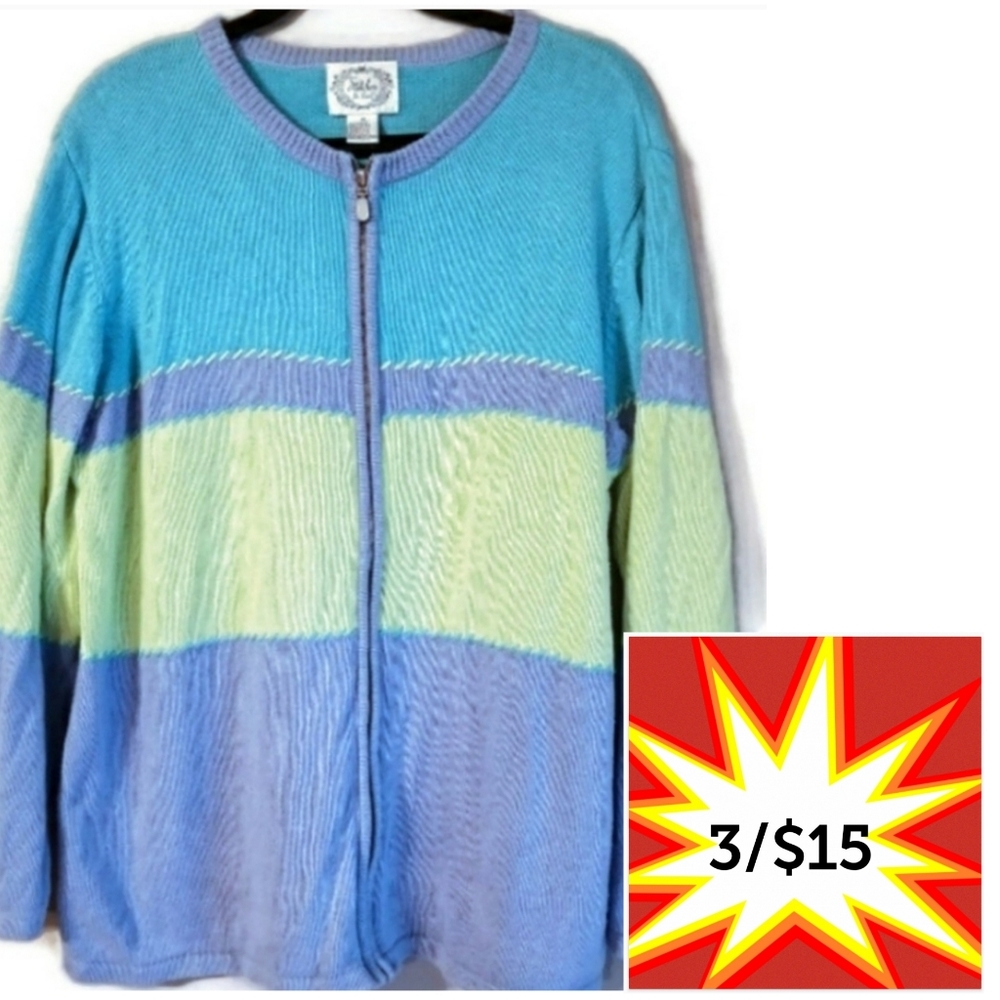 VTG STITCHES IN TIME Color Block Zip Knit Sweater